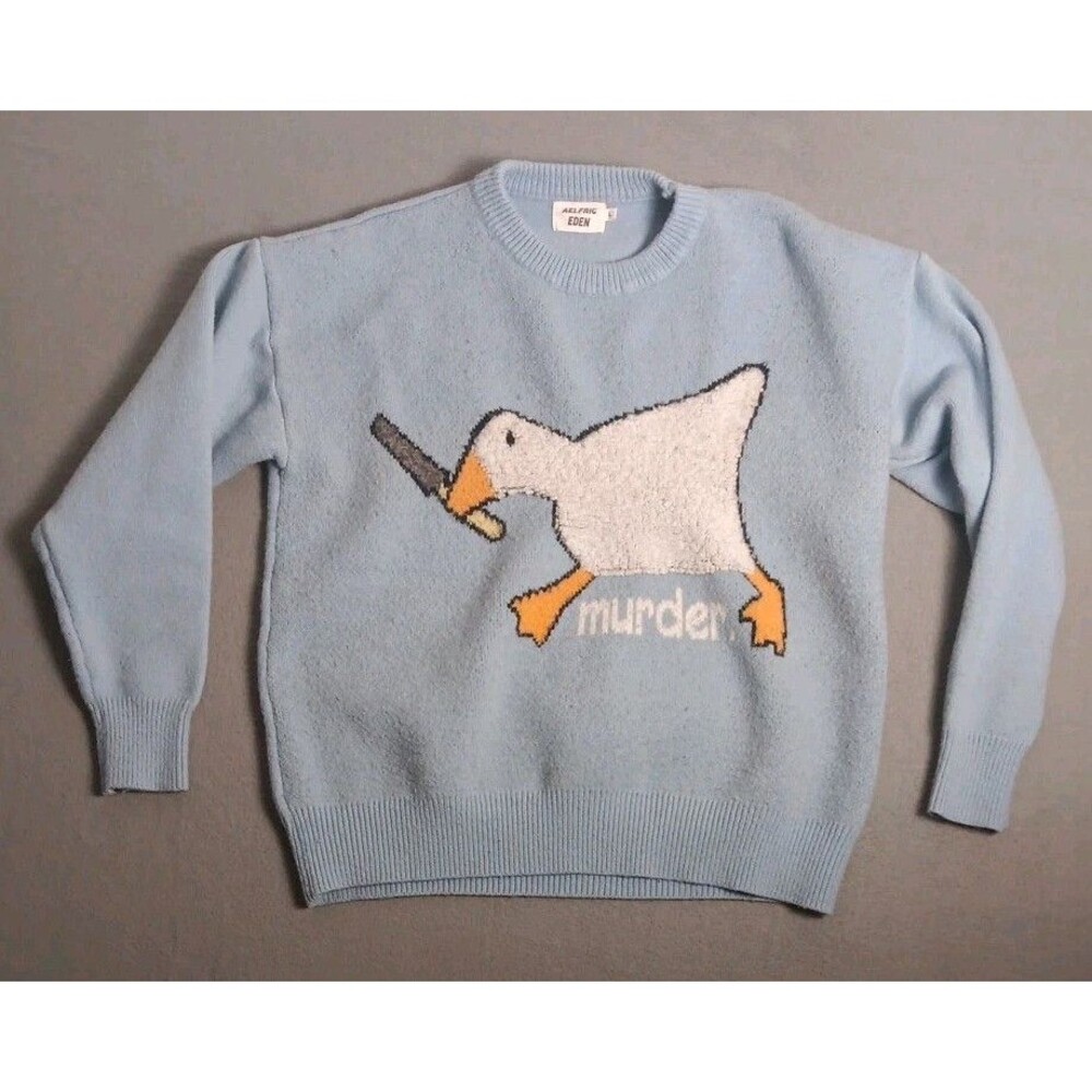 Aelfric Eden Men's Medium Blue Murder Goose Knit Pullover Sweater